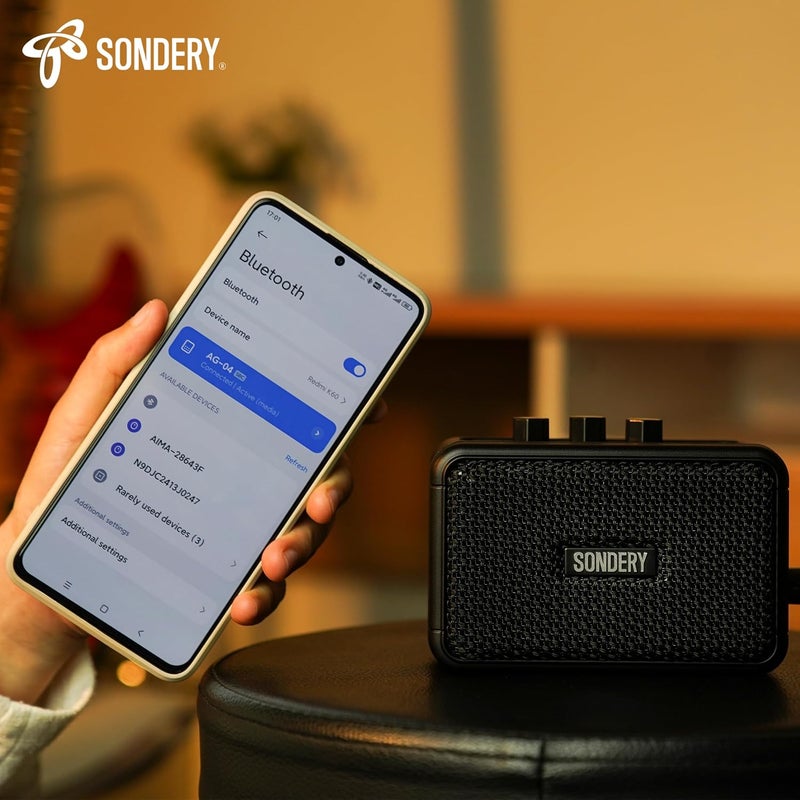 Sondery مضخم صوت صغير للجيتارات الكهربائية 5 واط مع مكبرين قابل لإعادة الشحن محمول للتدريب مضخم صغير مع تأثيرات Overdrive / Clean وبلوتوث - Image 3
